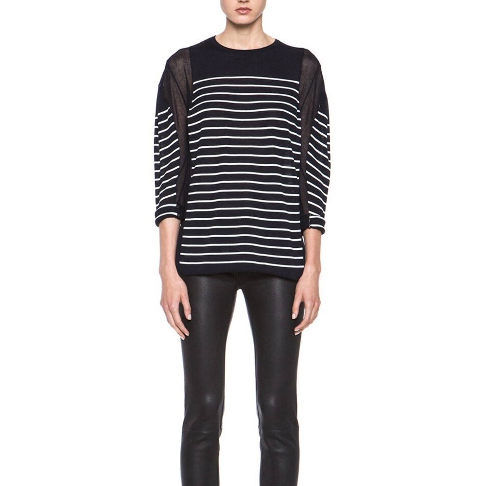 T Alexander Wang Side Sheer Panels Striped Lightweight Long Sleeve Sweater